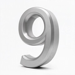 A 3D metallic number "9" in shiny silver, isolated on a white background, representing modern design, achievement, and numeric symbolism.