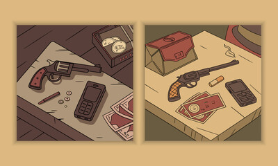 Obraz premium Vintage repair workshop icon set