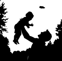 silhouette of a happy girl with father