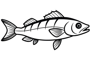 Detailed Line Art Illustration of a Fish Featuring Fins and Open Mouth