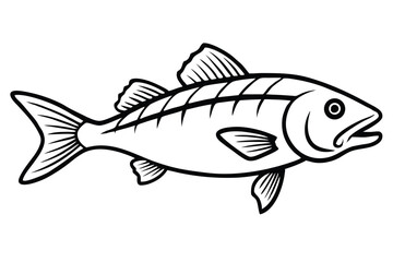 Outlined Fish Illustration with Fins, Tail, Gills, and Visible Eye, Simple Aquatic Creature
