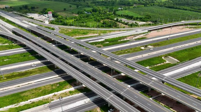 Drone footage aerial view bridge intersection between the highway numbers 290 and 304 Nakhon Ratchasima