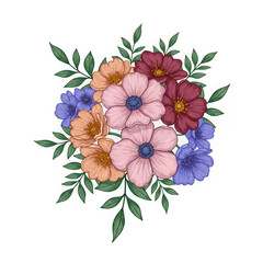 Colorful floral bouquet with leaves isolated on transparent background