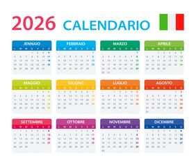2026 Calendar Italian - vector illustration, Italian version.