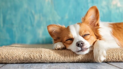 "Vintage Senior Dog Resting on Colorful Rug"
