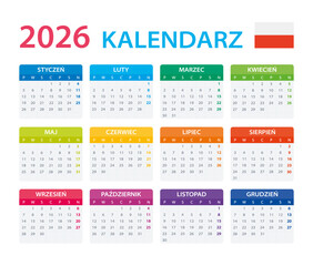 2026 Calendar Polish - vector illustration, Polish version.