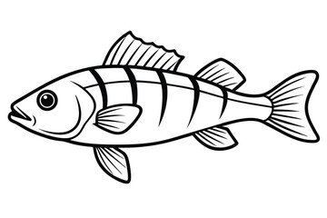 Cartoon Illustration of a Black and White Striped Fish with Fins and Tail