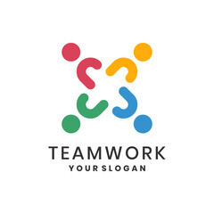 Colorful teamwork logo with circular abstract human figures