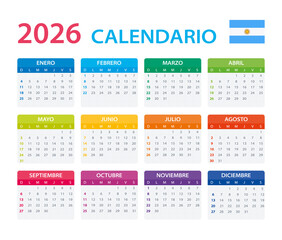 2026 Calendar Argentinian - vector illustration, Argentinian version.