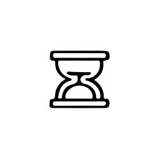 A simple line drawing of an hourglass against a plain white background view