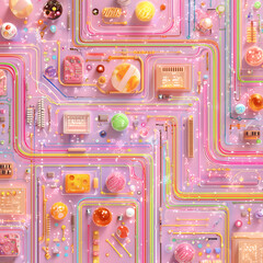 かわいいポップなキャンディのモチーフの電子回路のイラスト