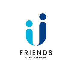 Modern friends logo with abstract human figures symbolizing unity, support and friendship.