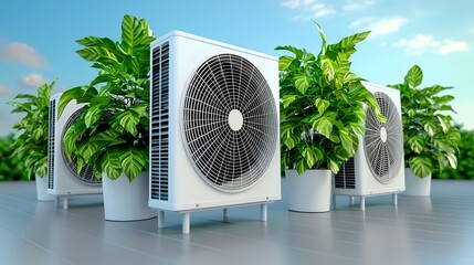 White Air Conditioners and Greenery on a Rooftop