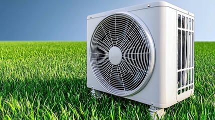 White Air Conditioning Unit in Green Field