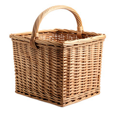Obraz premium Handcrafted wicker basket, rustic container, woven texture, carrying, storage, picnic, empty, craftwork, handmade, traditional on transparent background