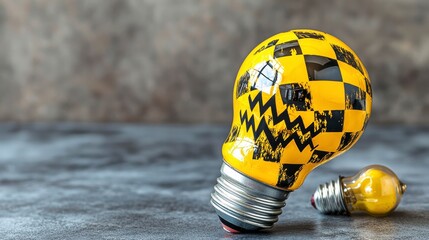 Yellow Lightbulb with Abstract Pattern on Gray Surface