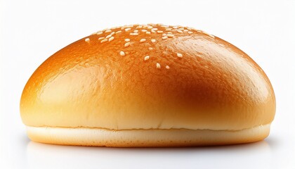 soft and golden color perfect plain burger bun perspective view on an isolated background