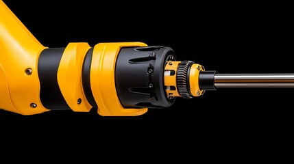 Yellow Robotic Arm Detail Against Black Background