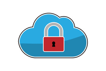 Cloud cybersecurity padlock icon, data protection blue secure privacy icon digital safety internet concept