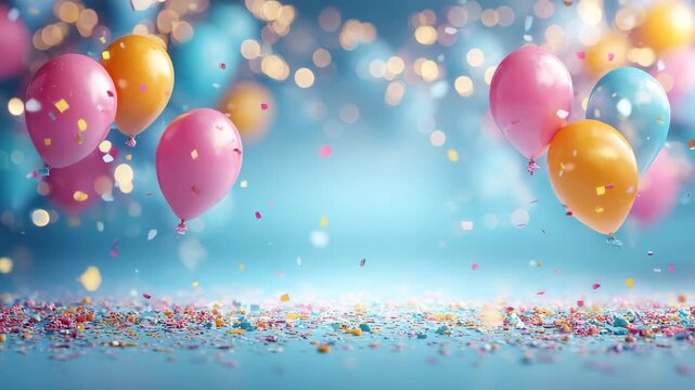 Children holiday colorful balloons background with copy space. Seamless looping animation. AI Generative
