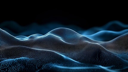 Fototapeta premium ✅ 英文标题 Futuristic Abstract Particle Wave on Dark Blue Background with Gradient for Banner or Digital Design