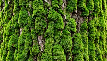 Closeup View Of Green Moss On Tree Bark