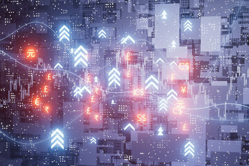 Obraz premium A computer screen with a lot of arrows and symbols money