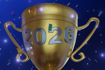 A gold cup with the number 2026 on it