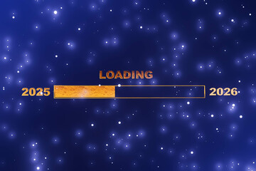blue background featuring a loading bar labeled "Loading" with the numbers 2026, symbolizing anticipation and upcoming new year