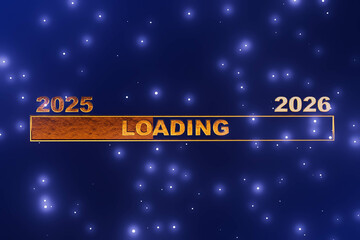 blue background featuring a loading bar labeled "Loading" with the numbers 2026, symbolizing anticipation and upcoming new year
