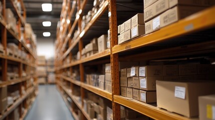 Close-up of a warehouse inspector checking shelving and organization.
