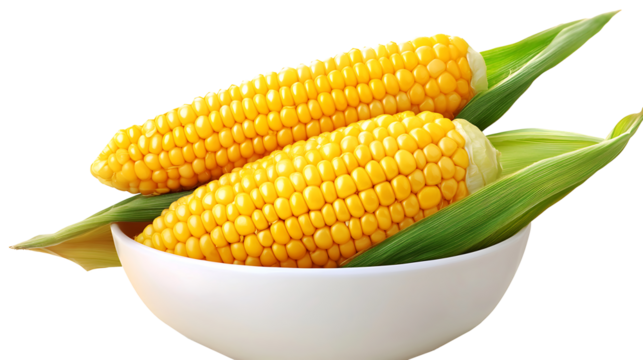 Fresh yellow corn on the cob, a healthy vegetable food,  Isolated on white background, clipping path included, transparent png.