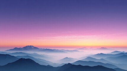 Scenic mountain landscape at sunset with layered peaks and colorful sky in a tranquil natural environment perfect for nature, travel, and outdoor themes