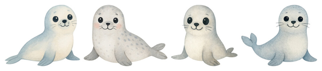 PNG Adorable watercolor seal illustration., transparent background