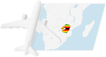 Airplane over Zimbabwe Map