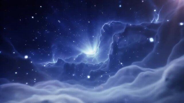 Animated Space Nebula with Bright Star and Shimmering Cosmic Clouds