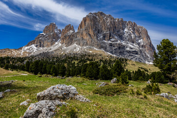 spring mountain landscape in the Italian Dolomites - Passo Sella