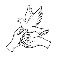Peace Dove Held by Hands – Minimalist Vector Line Art Symbol of Freedom, Compassion, and Unity