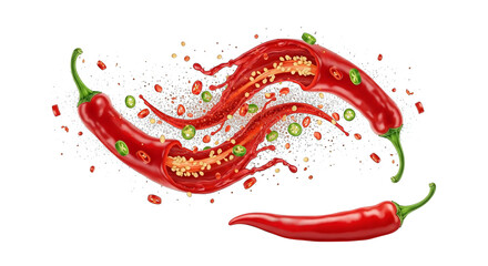 Red Chili Peppers Splash Spicy Food
