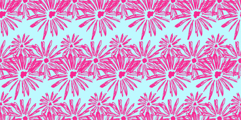 bstract flower art seamless pattern illustration. Organic nature floral background in vintage style. Spring season decoration texture, drawing print, abstract backgrounds. Vector illustration.