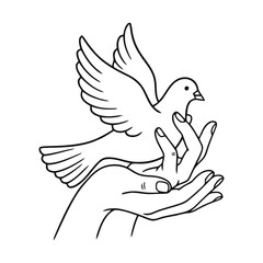 Peace Dove Held by Hands – Minimalist Vector Line Art Symbol of Freedom, Compassion, and Unity