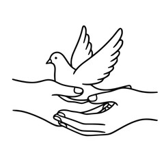 Peace Dove Held by Hands – Minimalist Vector Line Art Symbol of Freedom, Compassion, and Unity