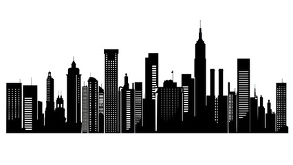 Fototapeta premium PNG Modern urban skyline silhouette illustration