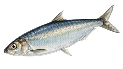 Fototapeta premium Atlantic herring clupea harengus Isolated on white background PNG.AI GENERATED