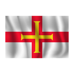 Obraz premium Flag of Guernsey wavy flutters in wind, with folds 3d