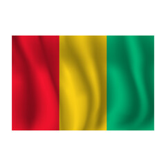 Flag of Guinea wavy flutters in wind, with folds 3d