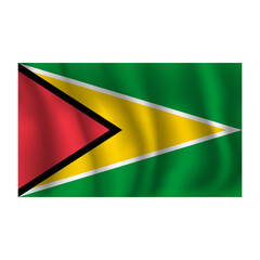 Flag of Guyana wavy flutters in wind, with folds 3d