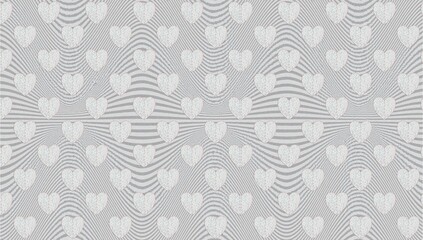 Elegant Grayscale Hearts Pattern with Wavy Lines Background