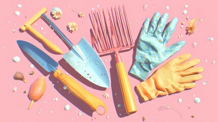 Colorful gardening tools and gloves (1)