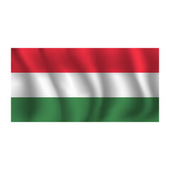 Flag of Hungary wavy flutters in wind, with folds 3d